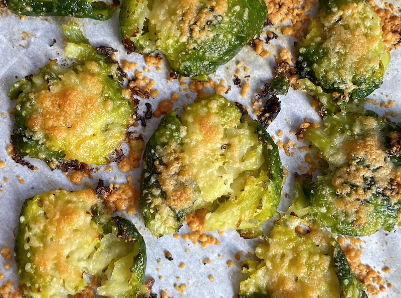 Oven Roasted Smashed Brussels Sprouts (With Garlic & Parmesan Cheese)