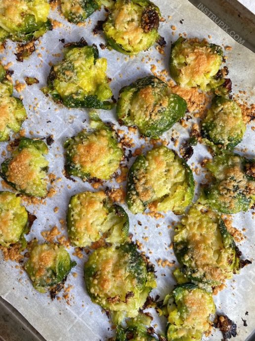 Oven Roasted Smashed Brussels Sprouts (With Garlic & Parmesan Cheese)