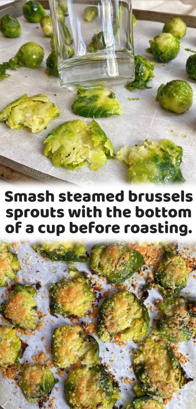 Oven Roasted Smashed Brussels Sprouts (With Garlic & Parmesan Cheese)