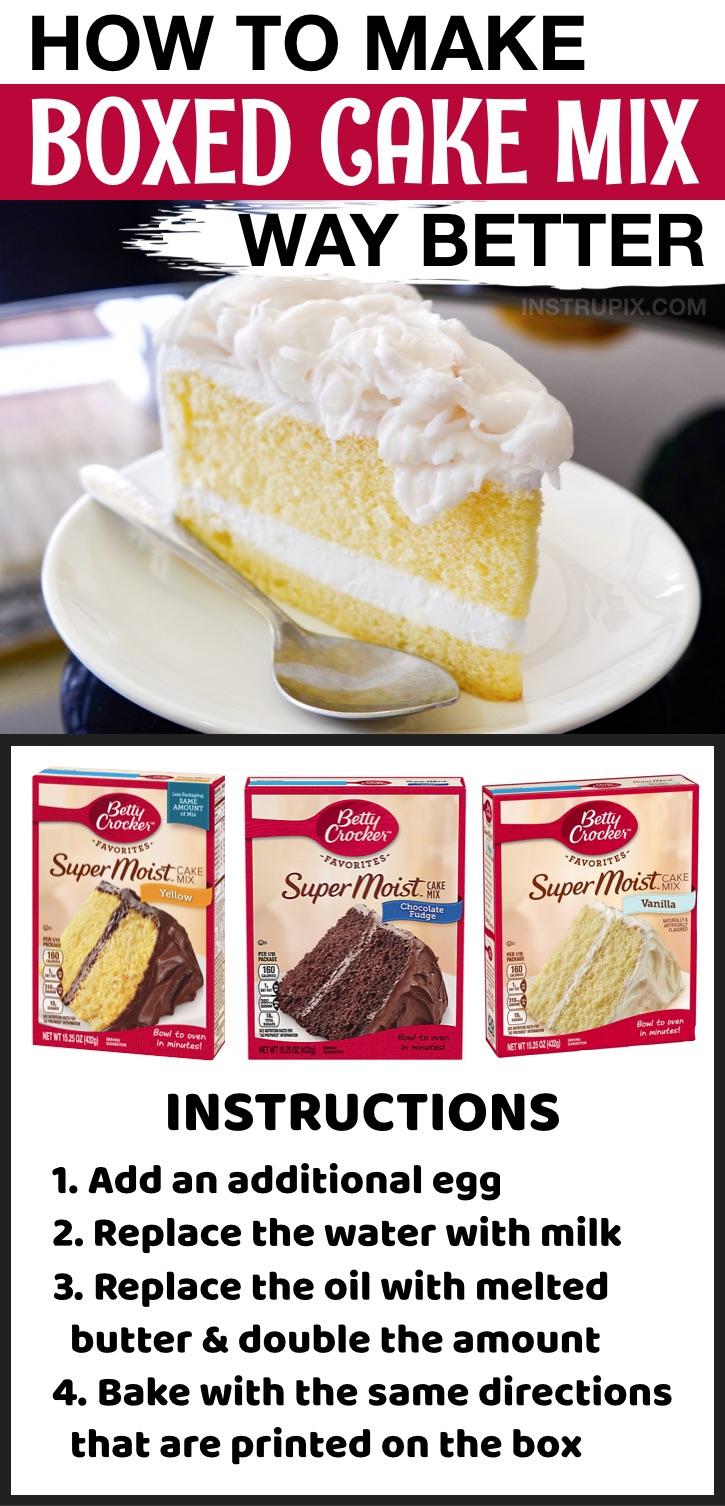 How to make store bought cake mix better! With a few changes you can make it taste homemade. Great for cake and cupcakes. You're going to love all of these food and kitchen tips and tricks.