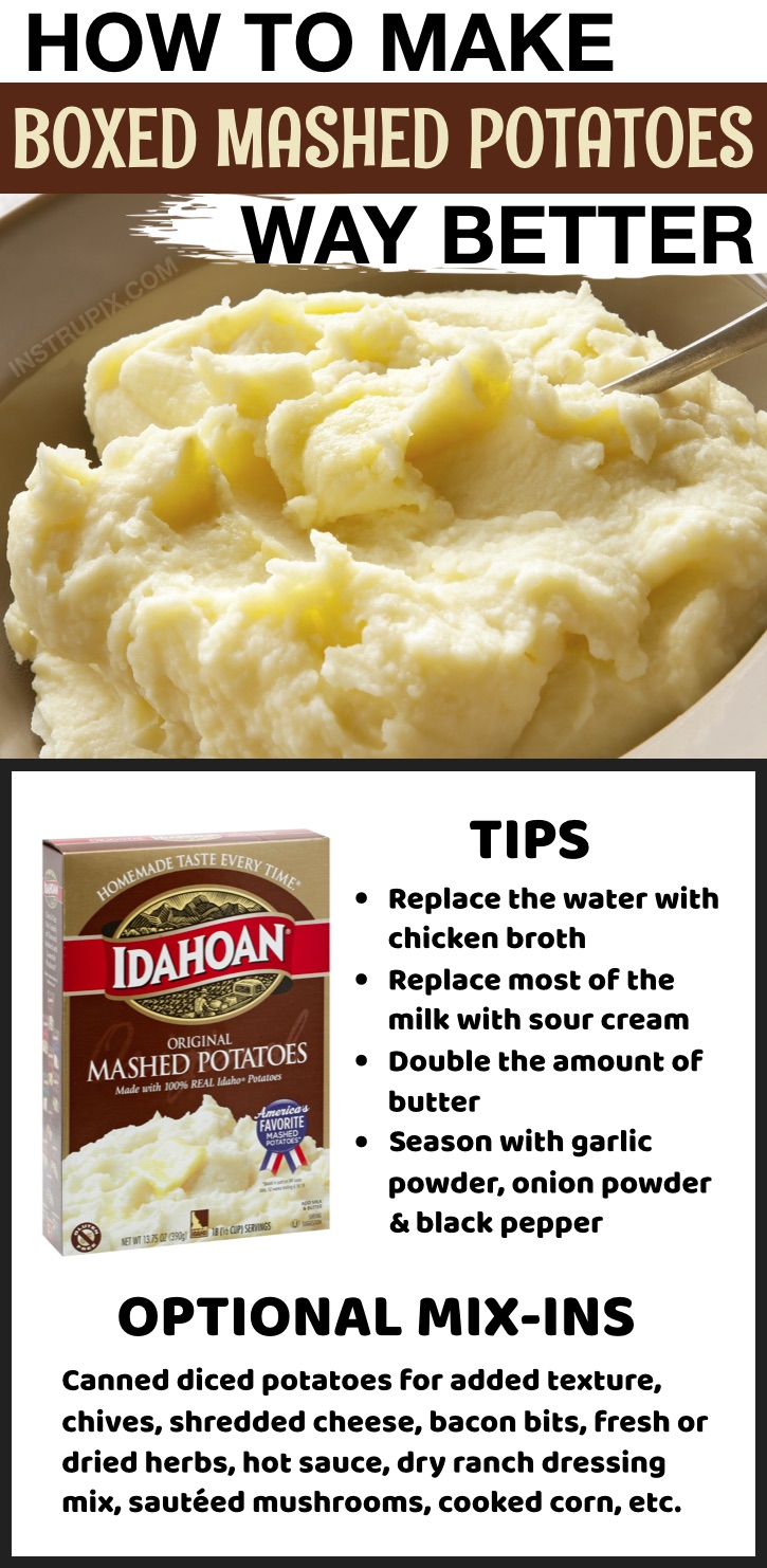 How to make boxed instant mashed potatoes taste better. Use these food hacks to make them taste homemade! A great last minute quick and easy side dish idea for dinner.