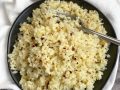 Keto Side Dish Ideas (Garlic Parmesan Cauliflower Rice) Quick and easy to make with frozen cauliflower rice! The best side dish for any low carb meal.