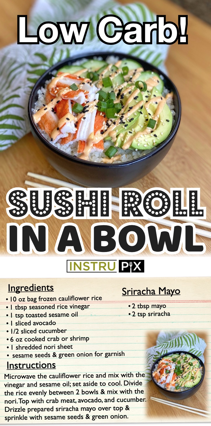 A quick and easy low carb meal made with frozen cauliflower rice! If you’re looking for easy and healthy keto recipes, these yummy sushi bowls are perfect for quick lunches and last minute dinners. In fact, you can make the frozen cauliflower rice ahead of time, and then meal prep for the entire week. A great make ahead cold lunch for work or last minute dinner for busy weeknights! The perfect serving for two, but you can double the recipe if you want to meal prep for the week. 