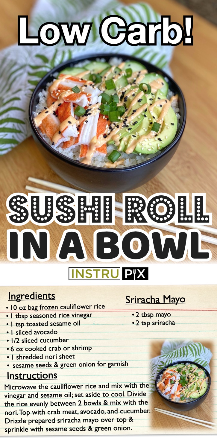 A quick and easy low carb meal made with frozen cauliflower rice! If you’re looking for easy and healthy keto recipes, these yummy sushi bowls are perfect for quick lunches and last minute dinners. In fact, you can make the frozen cauliflower rice ahead of time, and then meal prep for the entire week. A great make ahead cold lunch for work or last minute dinner for busy weeknights! The perfect serving for two, but you can double the recipe if you want to meal prep for the week. 