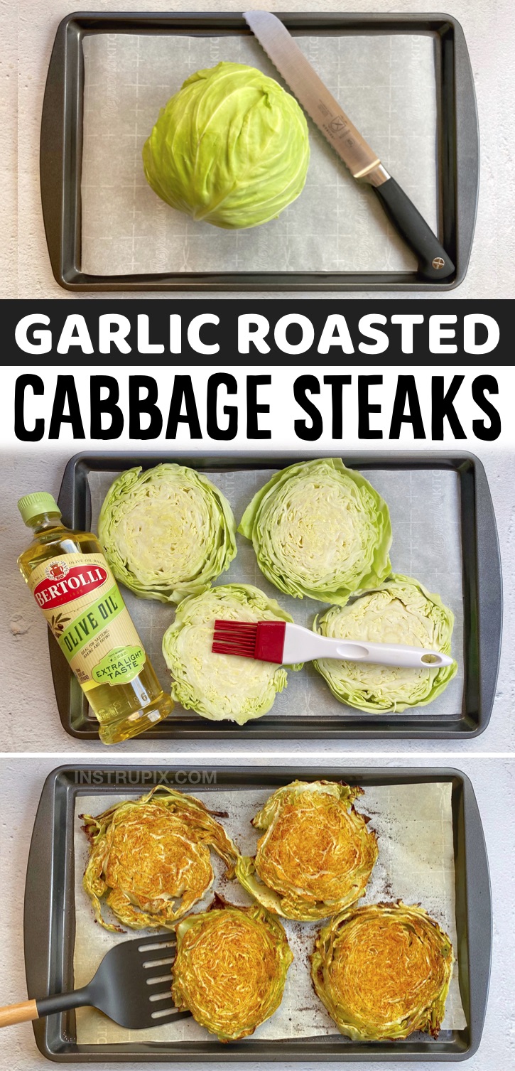 Oven Roasted Cabbage Steak | Looking for healthy and low carb vegetable side dish recipes for dinner? Here's how to roast cabbage in the oven! It compliments just about anything from chicken to steak. It's not only delicious, it's low carb, keto friendly, vegan and super easy to make with just a few ingredients!