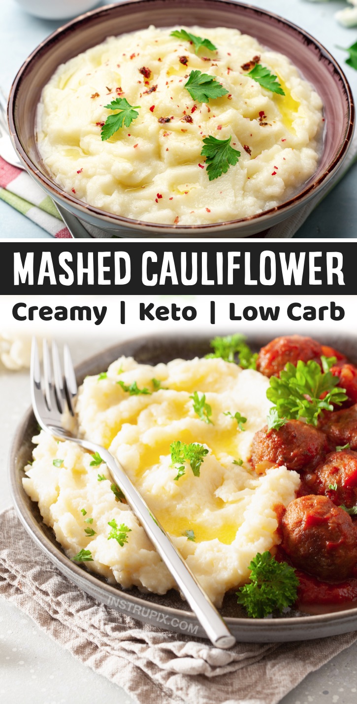 How To Make Mashed Cauliflower (The Best Low Carb Replacement for Potatoes) | An easy keto friendly side dish that compliments just about any meal! If you’re on a keto diet and miss the creamy texture of mashed potatoes, you’ve got to try making this guilt-free version of those tasty spuds using fresh or frozen cauliflower! Seriously, once you blend it all up wit butter, sour cream and cream cheese, you still get that rich and delicious comfort food that pairs well with just about any dinner.