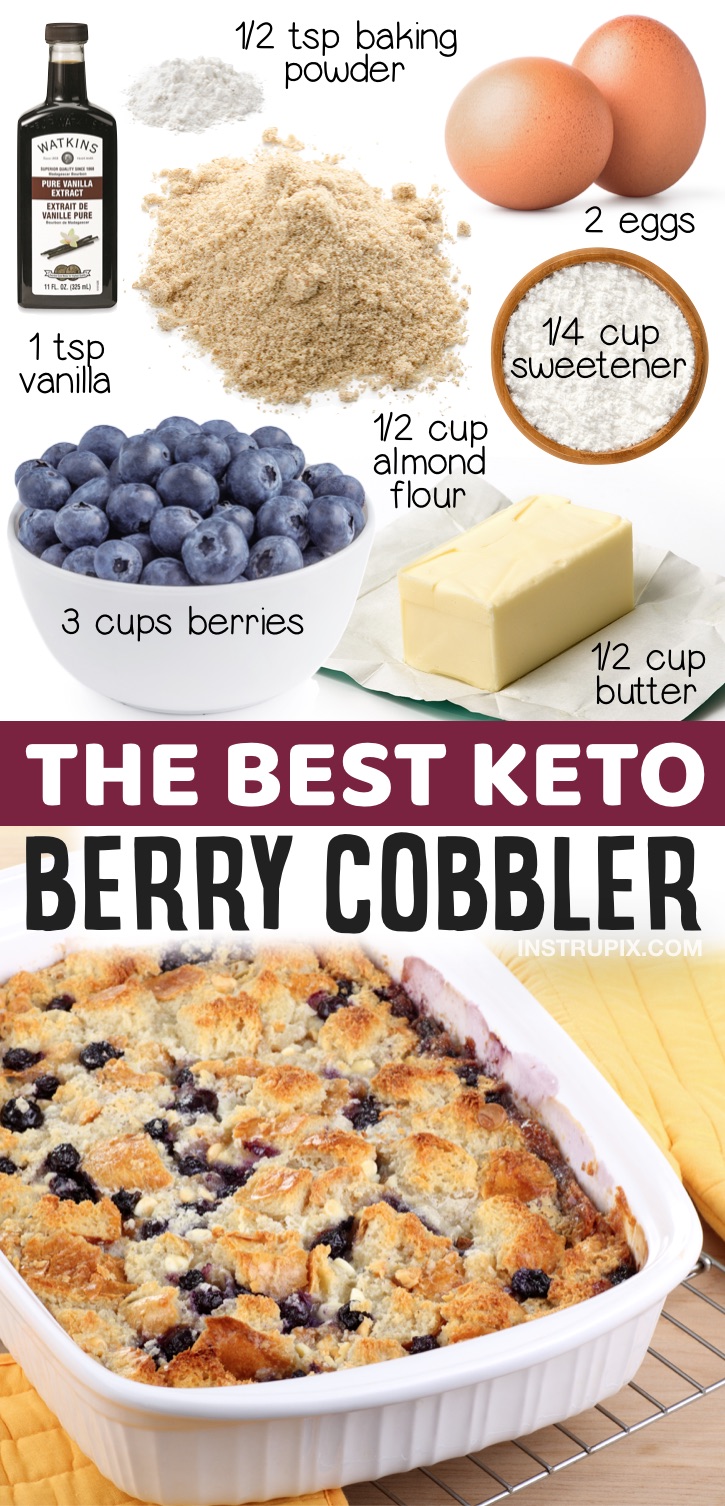 Keto Berry Cobbler Made With Almond Flour | 20 Easy Keto Dessert Recipes That Don't Taste Low Carb -- If you're looking for simple low carb treats, this homemade keto cobbler is amazing! Fun and easy to bake with no chocolate. A nice change from the usual fat bombs or mug cakes.
