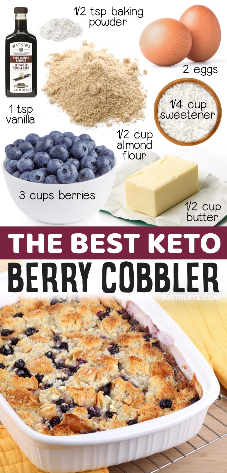 Keto Berry Cobbler Made With Almond Flour | 20 Easy Keto Dessert Recipes That Don't Taste Low Carb -- If you're looking for simple low carb treats, this homemade keto cobbler is amazing! Fun and easy to bake with no chocolate. A nice change from the usual fat bombs or mug cakes.