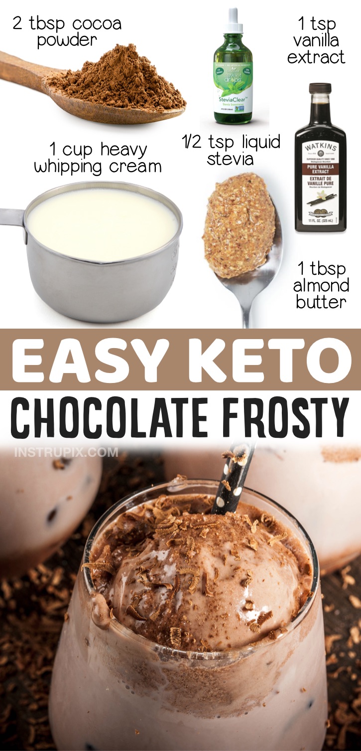 Keto Chocolate Frosty Dessert | 20 Quick & Easy Keto Desserts To Make - If you're looking for simple low carb treats, you're going to love this chocolate frosty ice cream! No churn, no egg, and takes just a few minutes to whip up! A great last minute keto dessert for summer. Tastes just like a Wendy's frosty! It's soft and creamy like soft serve ice cream.