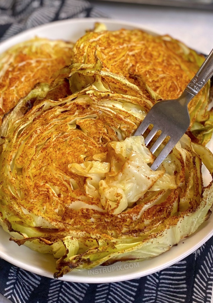 Oven Roasted Cabbage Steaks (how to bake them in the oven!) Healthy, low carb and vegan! A family favorite side dish for chicken or steak. 