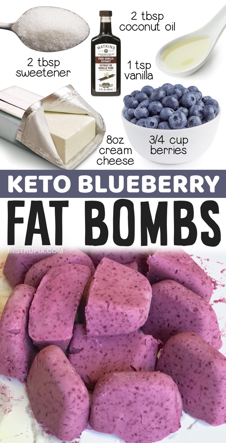 Keto Cheesecake Fat Bombs (Made With Blueberries) | 20 Quick & Easy Keto Dessert Ideas -- If you're on the hunt for easy keto treats to make, here is a list of the best recipes on Pinterest! Everything from cream cheese fat bombs to microwave mug cakes! Yes, you can eat desserts on a low carb and ketogenic diet. These recipes are all low in sugar and diabetic friendly, plus they are absolutely delicious! 