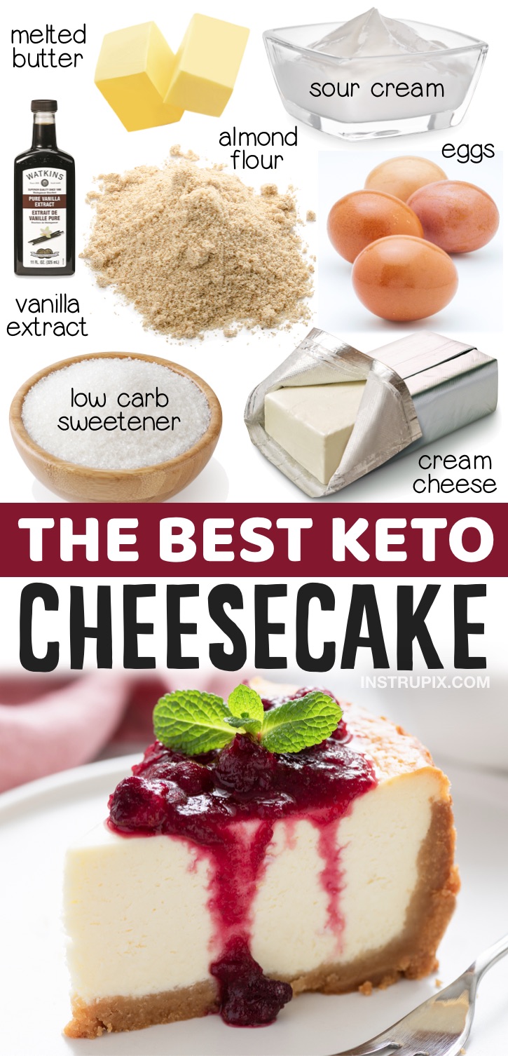 The Best Keto Cheesecake Recipe (With An Almond Flour Crust) | Made with just a few simple ingredients! This classic homemade cheesecake is so quick and easy to make and is perfect for holidays, birthdays and parties. It's so rich, creamy and delicious. Taste just like New York Cheesecake but without all of the carbs and sugar. Keto friendly, diabetic, low carb and no chocolate!