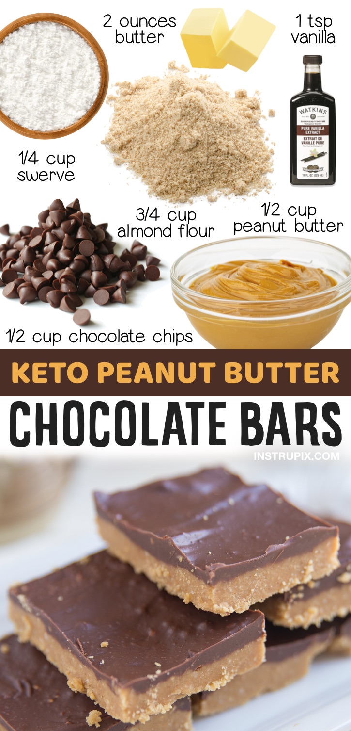 Keto Peanut Butter Chocolate Bars | 20 Simple Keto Dessert Recipes Made With Few Ingredients - Everything from chocolate mug cake to cream cheese fat bombs! If you're looking for low carb homemade treats, add these recipes to your keto dessert board. They are great for last minute treats at home or even dessert recipes to feed a crowd. Only simple keto recipes with common ingredients listed here.