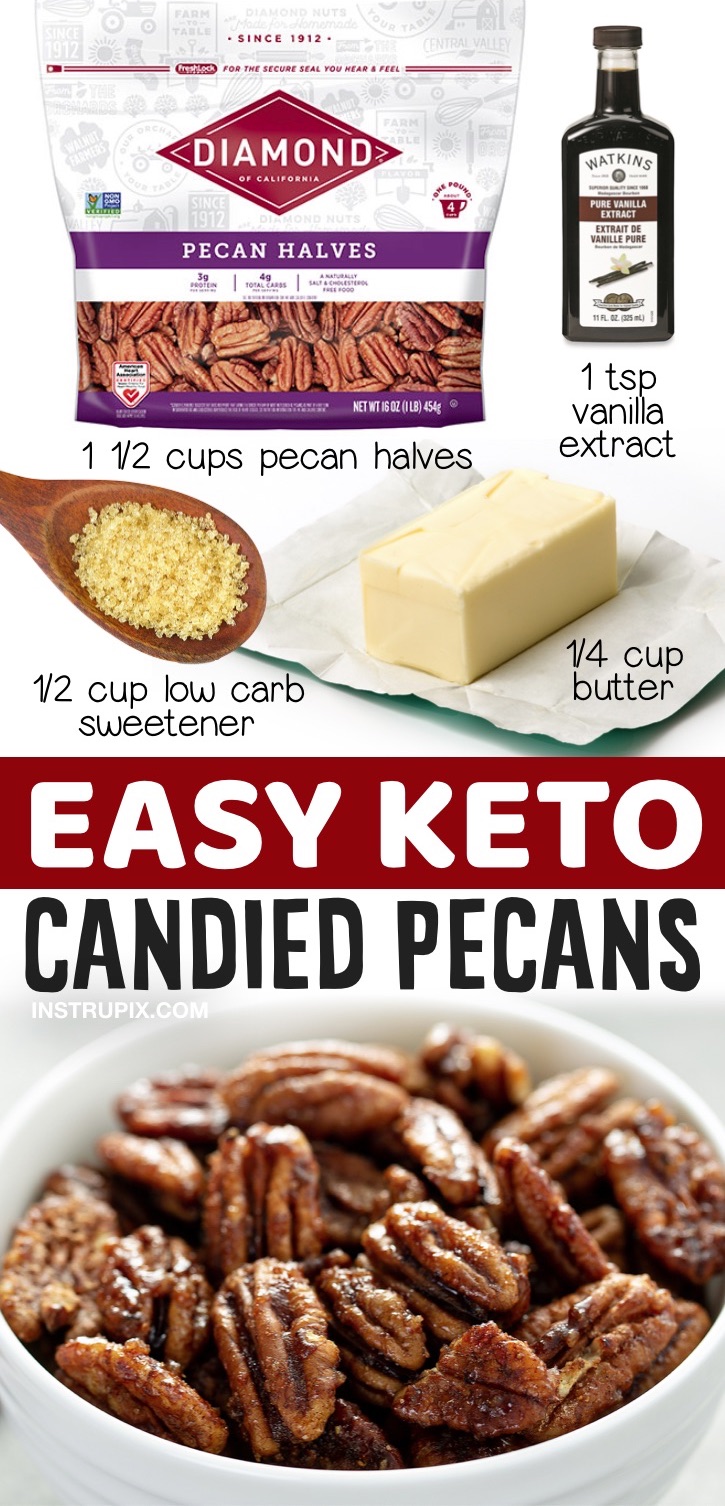 Keto Candied Pecans With Butter & Monk Fruit | The best keto friendly no bake snack and treat recipe! Great for special occasions, parties and holidays to share with friends and family. The perfect finger food and appetizer for a crowd, plus they are low carb and high in fiber!