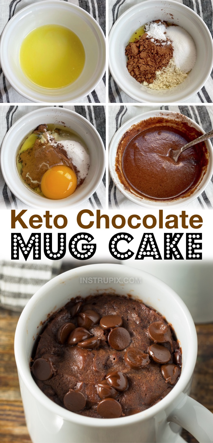 Easy Keto Chocolate Mug Cake Recipe (Made With Almond Flour) | Looking for easy last minute keto desserts to make? This microwave mug cake only takes a few minutes to make with just a few ingredients! It's the perfect serving for one. Perfect for last minute sugar cravings when you're on a low carb diet.