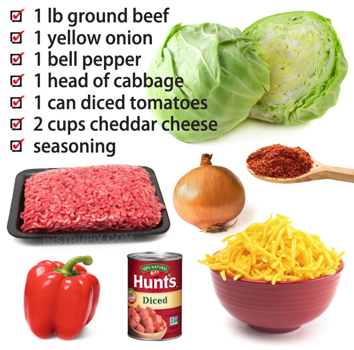 Quick and easy keto friendly ground beef dinner skillet! Basically, unstuffed cabbage rolls made in just one pan. A cheap and easy low carb dinner idea!
