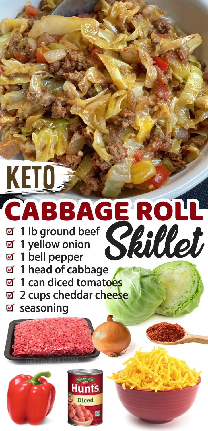 A quick and easy ground beef dinner recipe that just happens to be healthy, keto friendly, low carb, budget friendly, and super delicious! I love simple weeknight meals that I can throw together in just one pan because I hate doing dishes! These unstuffed cabbage rolls are so easy to make with just a few basic and cheap ingredients. Cabbage is seriously my new favorite vegetable. It's really cheap, easy to cook, and super delicious when you season it right. This meal is packed full of flavor!