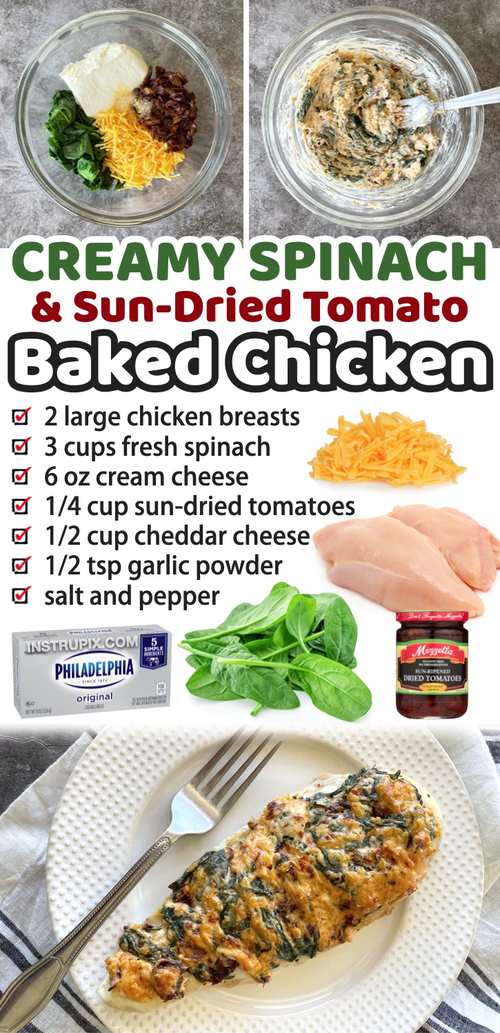 Have you discovered all of the delicious oven baked chicken recipes you can make with cream cheese? OMG! So easy and delicious. This yummy chicken is naturally low carb and keto friendly, but your entire family will love it. It makes for a great meal on busy weeknights. Serve it alone or with a greek salad, or with pasta or rice for the kids and those not following a keto diet. It's loaded with spinach so it's already go the healthy veggies built it in. Such a quick and easy low carb dinner!