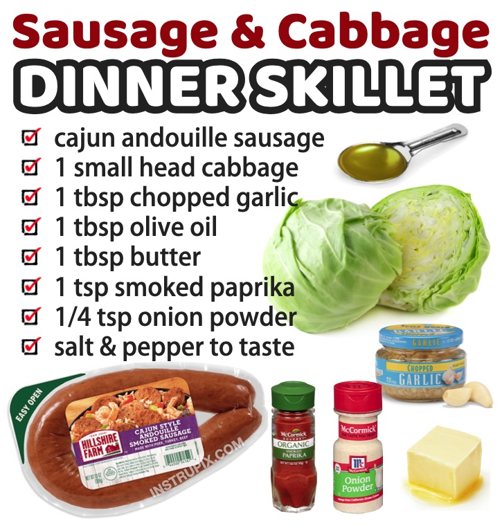 Last minute keto meal! This sausage and cabbage dinner skillet is super quick and easy to make in just one pan! It's perfect for serving two people, plus it's low carb and keto friendly! A great last minute cheap dinner idea for busy weeknights.