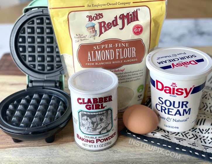 Almond Flour Keto Chaffles Without Cheese | Less fat and less grease! This is my favorite keto chaffle recipe for sandwiches, burgers, and breakfast waffles. Made with just almond flour, sour cream, egg, and baking powder in your mini waffle maker. 