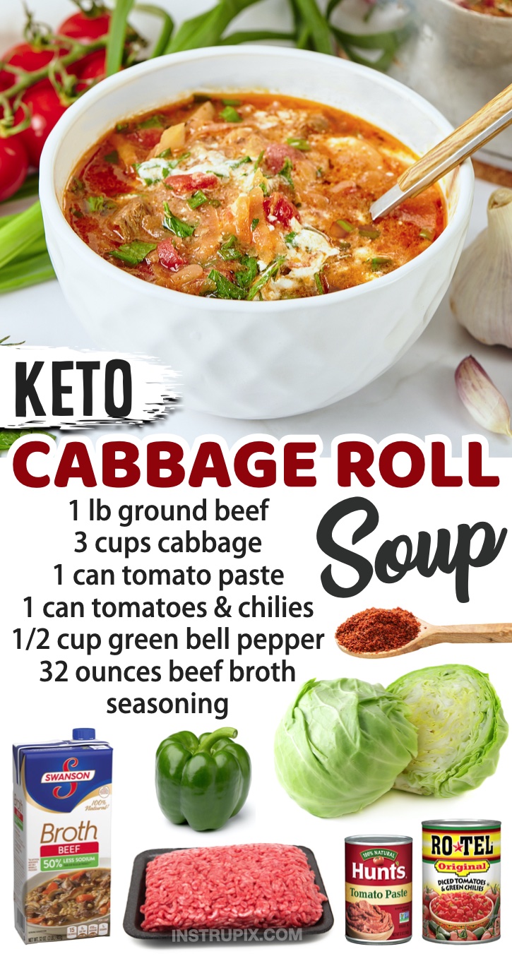 Slow Cooker Cabbage Roll Soup (With Ground Beef) | Quick and easy keto soup recipes for dinner! Everything from ground beef and sausage to chicken and veggies. These are all great for meal planning on a keto diet! The easiest way to eat low carb. This easy soup is made in your crockpot. 