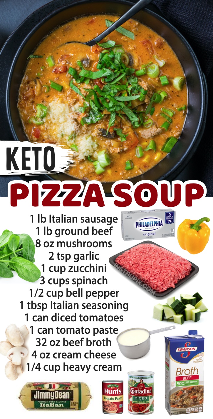 Easy Keto Pizza Soup | An amazing low carb instant pot recipe! So delicious and great for meal planning for your entire week. If you're on a keto diet, you've got to check out this list of keto soup recipes for dinner! Everything from ground beef an sausage to chicken and veggies.