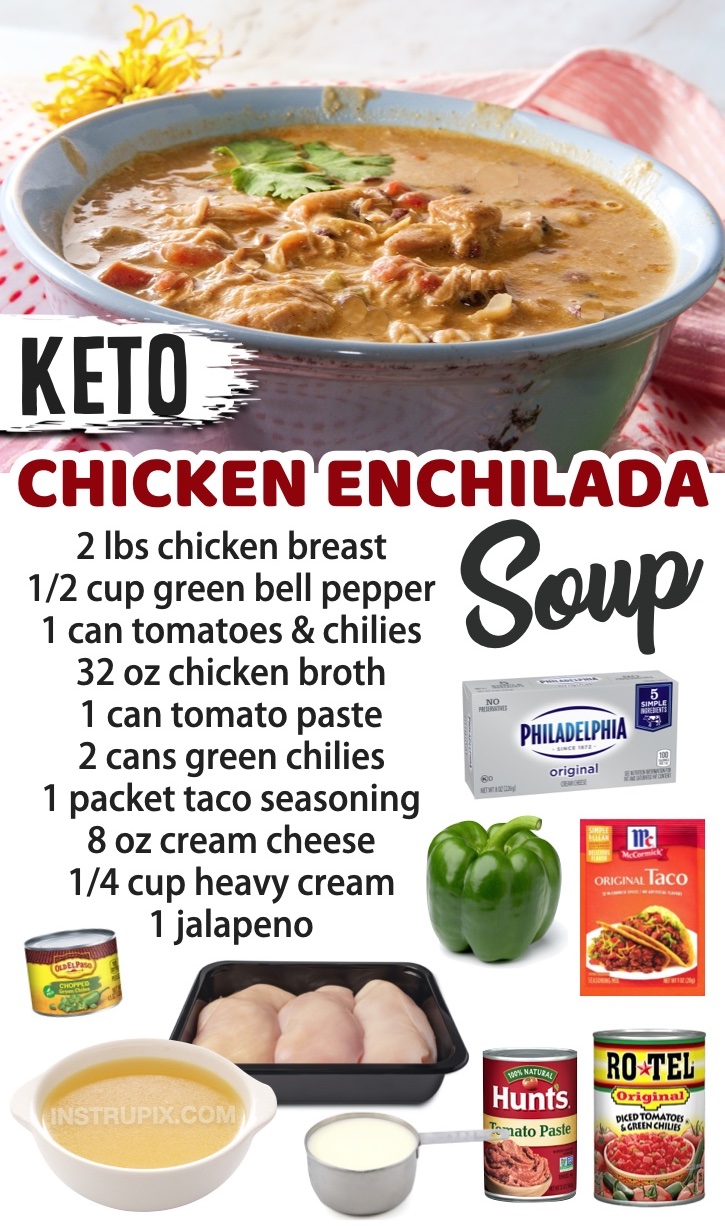 Keto Instant Pot Chicken Enchilada Soup Recipe | Quick and easy low carb soup recipes for dinner! Everything from chicken and ground beef to sausage and veggie. Great for weight loss and meal planning!