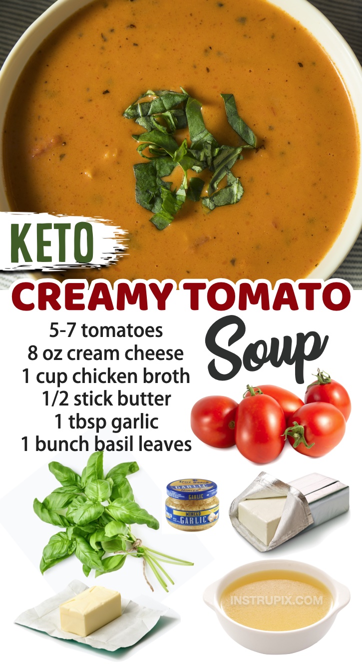 Keto Creamy Tomato Soup (Made with cream cheese!) I've rounded up a list of my favorite quick and easy keto soup recipes. These are all great for meal planning! They make busy weeknight meals a breeze. Perfect for dinner, but also good leftover for lunch the next day. 
