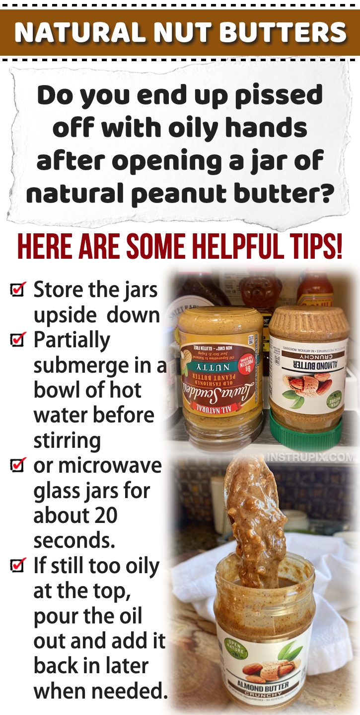 How To Stir Natural Nut Butter Without The Mess | A life hack every girl should know! Here is a list of kitchen tips and tricks that will save you time and money. Helpful ways to prevent food waste, cut down on prep work, and lessen the amount of dirty dishes you have to wash. 