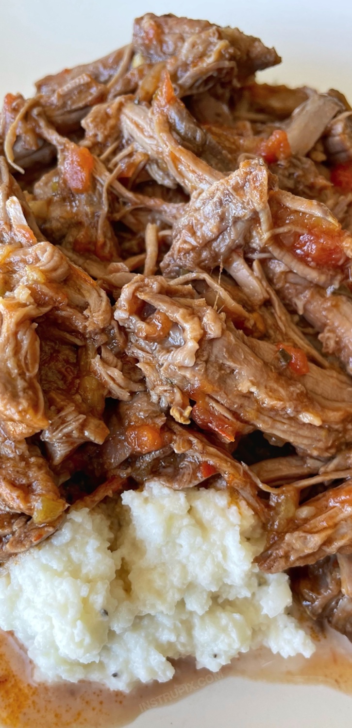 Amazing Slow Cooker Salsa Pot Roast | Just 2 ingredients to make the most tender and juicy beef you'll ever eat! This low carb dinner recipes great for the entire family and super versatile. Serve it with mashed potatoes or cauliflower mash. Even my picky kids love it! If you're looking for easy crockpot meals to make, add this to your weekly rotation and thank me later. 