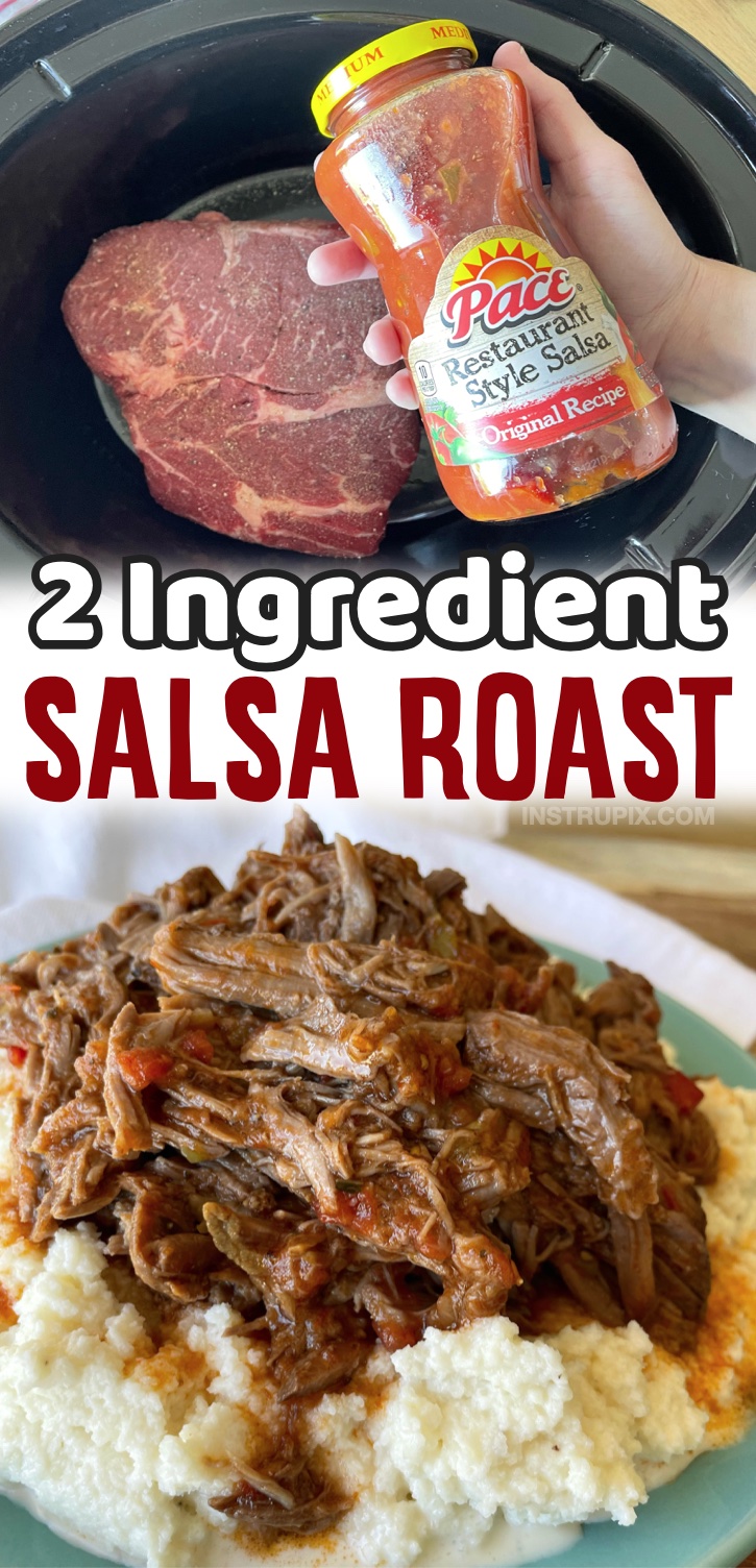 2 Ingredient Slow Cooker Salsa Pot Roast | The most amazing tender and juicy beef you'll ever eat! If you're looking for easy dinner recipes for your picky family, this pot roast is very flavorful and versatile. Serve it over mashed potatoes or cauliflower mash if you're eating low carb or following a keto diet. It's perfect for busy weeknight meals when you're too tired to cook. Even my kids love it! My husband always goes back for seconds. 