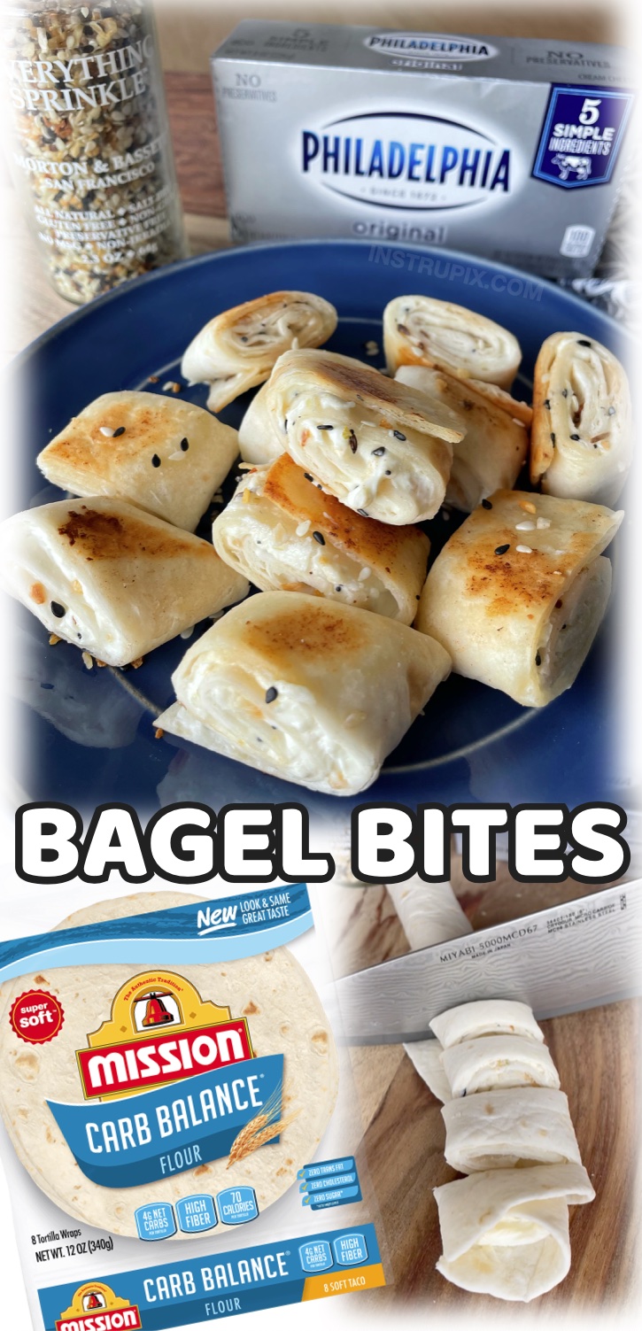 Crispy Bagel Bites | A quick and easy no bake snack idea! These are fun to make for both kids and adults. My teenagers love making them after school! Super simple to make with just tortillas, cream cheese, everything bagel seasoning, and butter. These pinwheels get super crispy in the pan! They are also wonderful finger food for family gatherings and even small parties. 