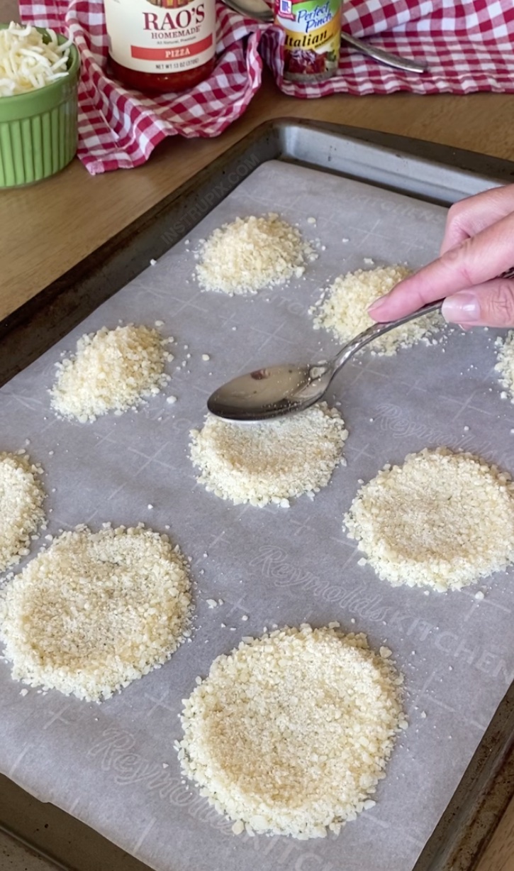 Crispy Parmesan Crust Mini Pizzas | A super quick and easy keto recipe! These are so fast to make for a snack when you're craving something salty and crunchy, but filling enough to be a meal! Just serve with a side of salad and you've got a super quick last minute lunch or dinner. No flour so they are naturally gluten free!