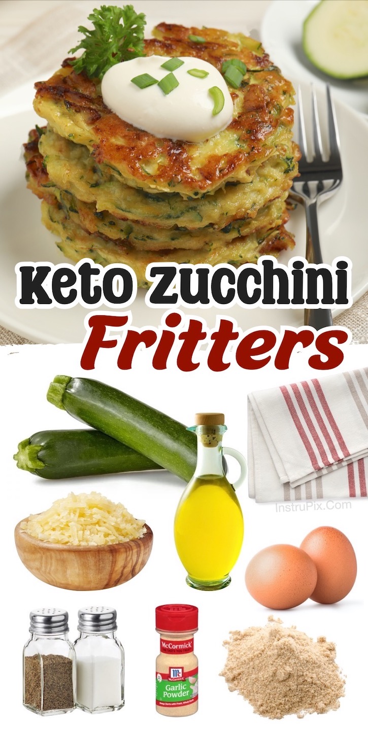 Crispy Keto Zucchini Recipe made with simple ingredients including zucchini, eggs, almond flour, parmesan cheese, and seasoning.