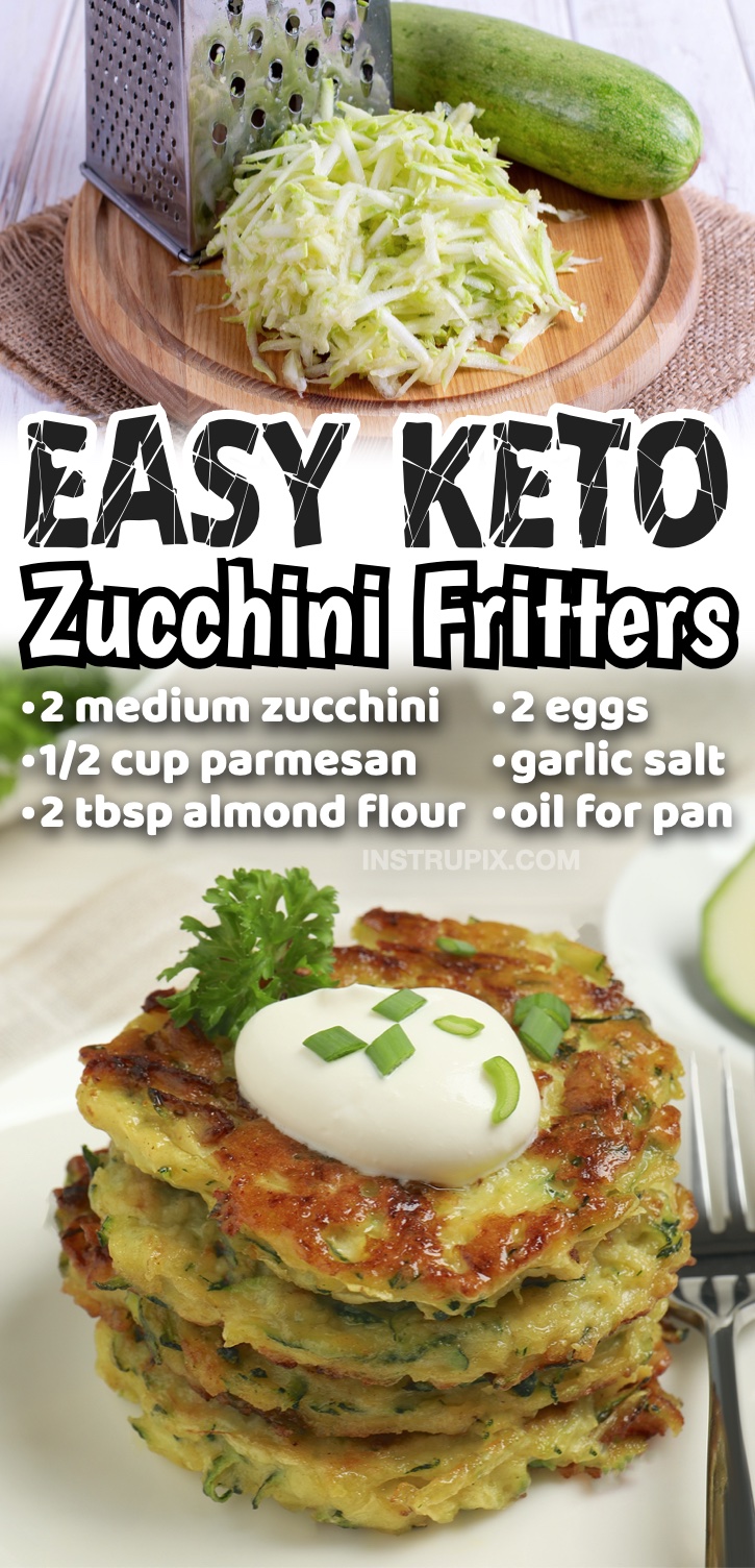 Easy Keto Zucchini Fritters | Made with almond flour and parmesan cheese! If you're looking for low carb and healthy vegetarian snacks to make, veggie fritters are quick and easy to make with simple and cheap ingredients. Even my kids love this healthy veggie snack! Dip them in sour cream and ranch. They are packed full of fiber, fat, and protein. Filling enough to even be served as a vegetarian meal!