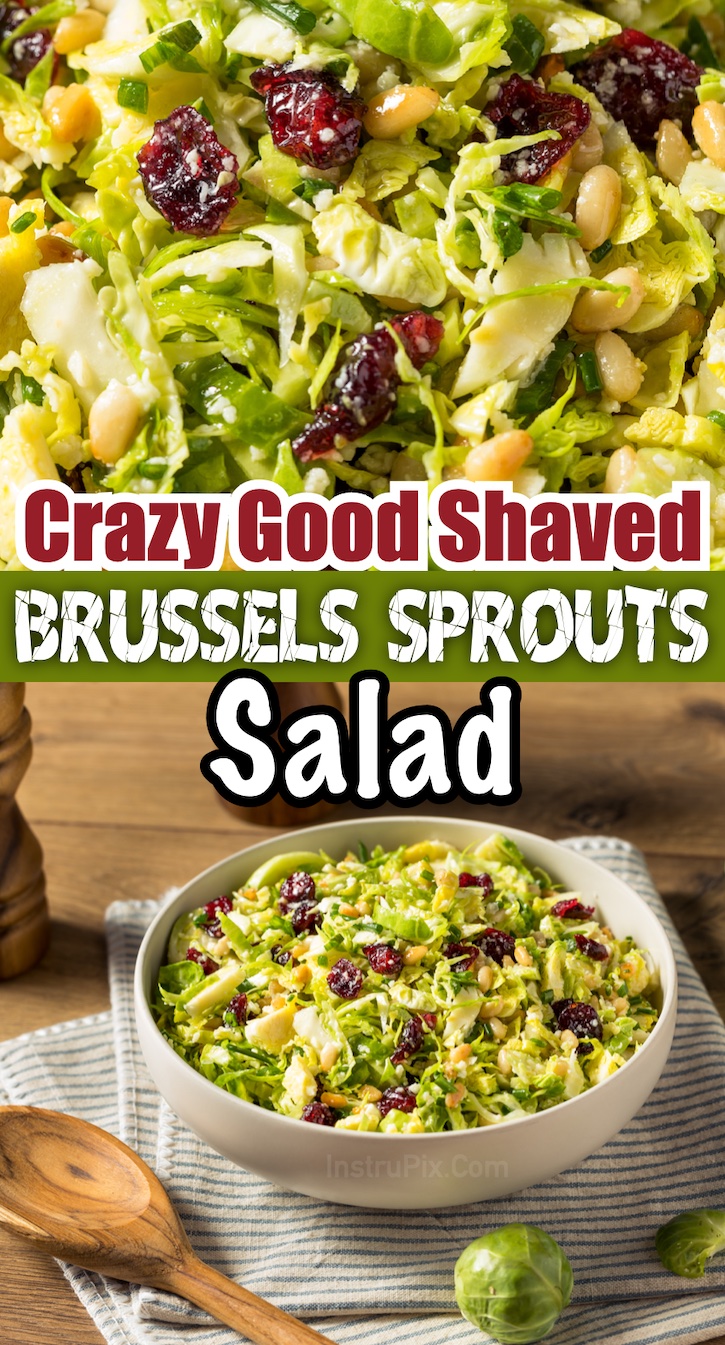 Are you looking for potluck side dish ideas? This Brussels sprouts salad stays crisp and fresh for hours! It's effortless to make with just a handful of ingredients and is always a crowd pleaser. I make the dressing with just extra virgin olive oil and lemon juice and it's surprisingly delicious. A healthy option, too!