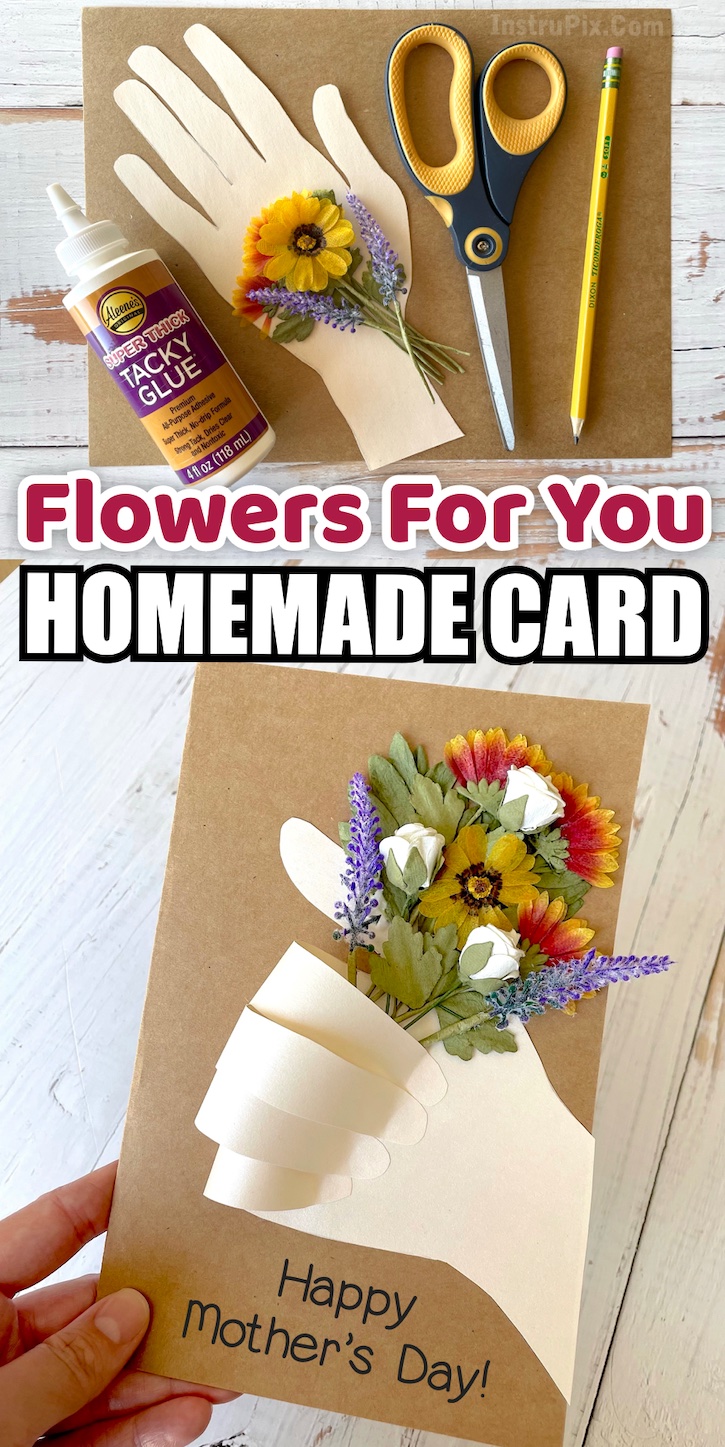 Flowers For You Homemade Card for Mother's Day | A fun and easy spring time craft! Make the women in your life feel special with this DIY gift idea. It's so simple to make, even young kids would enjoy it. You can customize it with any flowers and colorful paper. Perfect for mom or grandma!
