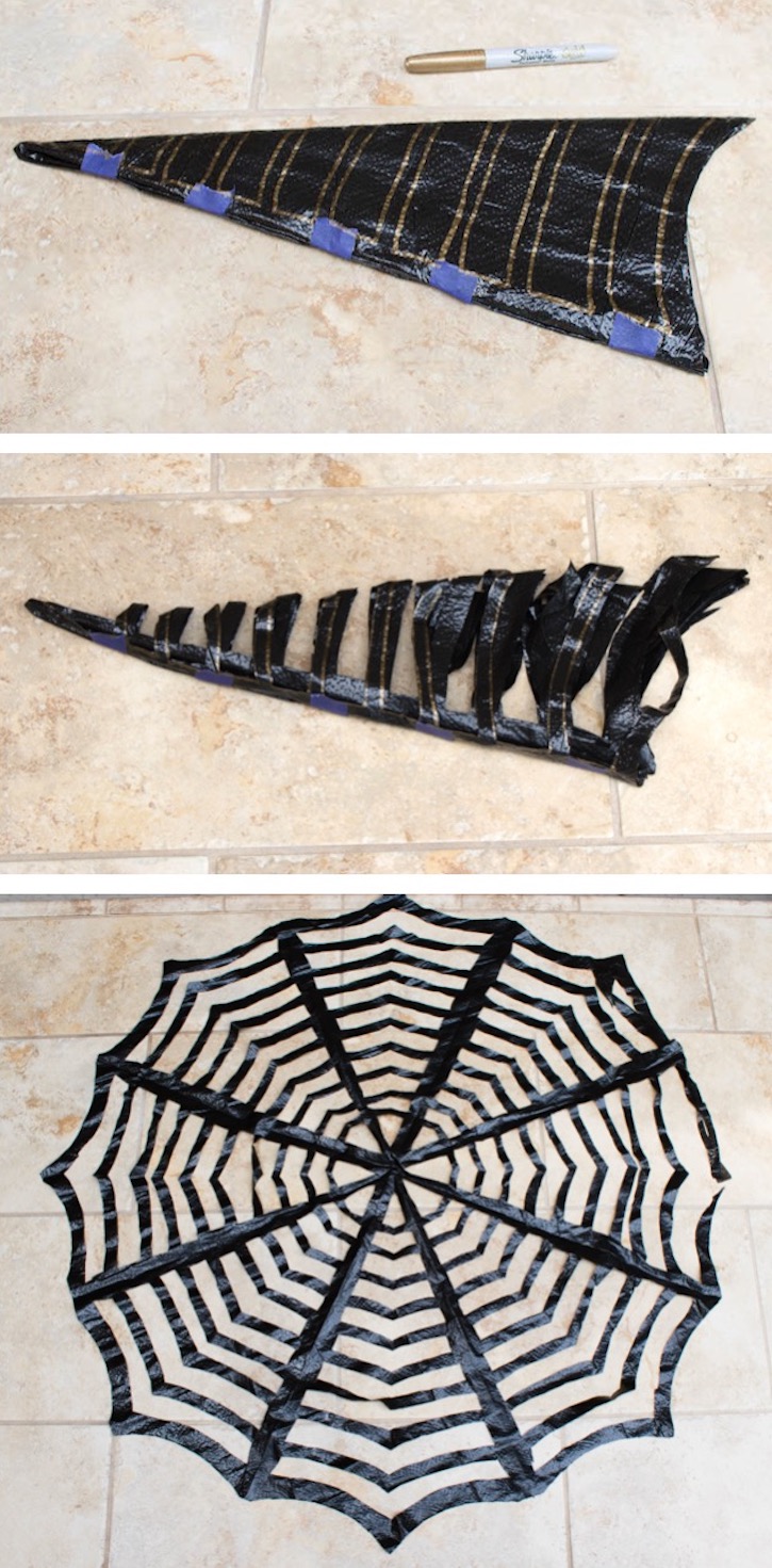 Easy DIY Trash Bag Spiderweb for Halloween | An easy homemade holiday decoration made with just a few cheap supplies.