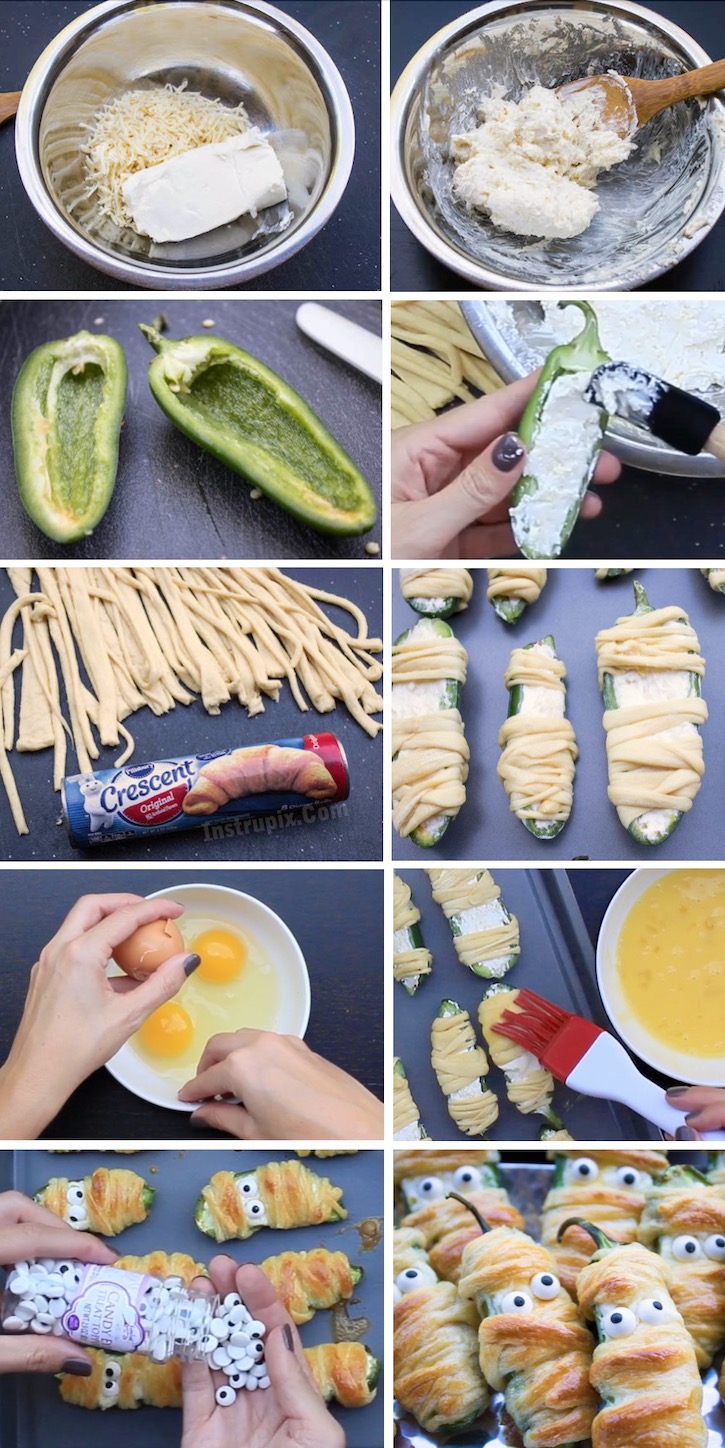 Are you throwing a Halloween party? You've got to try this easy appetizer for adults! These Jalapeno Popper Mummies are simple to make and crowd pleasing. They are an awesome addition to your Halloween table along with all of the other spooky food ideas!
