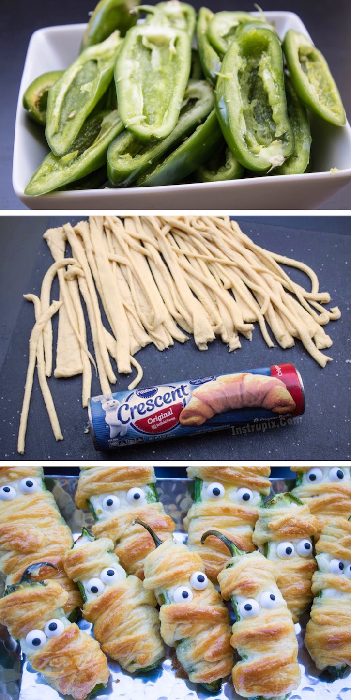 Are you looking for fun and easy Halloween appetizers to make? These Jalapeño Popper Mummies are the best finger food for parties! They are cheesy, yummy, handheld food that's almost too cute to eat. Serve them up at your next party and everyone will be asking you for the recipe. 