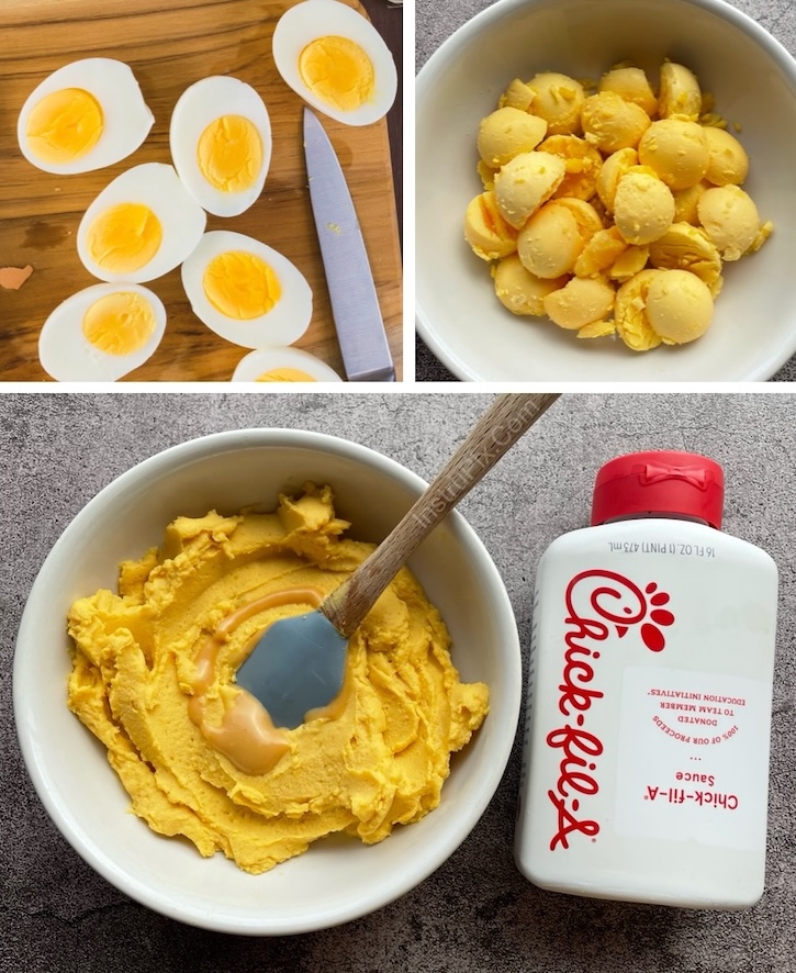 Boiled eggs getting prepared to make amazing Chickfila Sauce Deviled Eggs. 