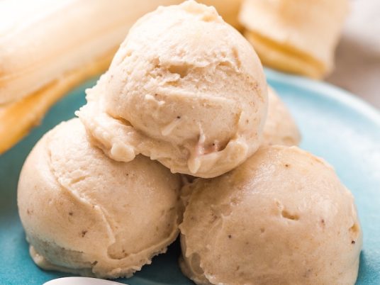 Frozen banana ice cream is a healthy treat made with just frozen fruit. No added sugar or other ingredients, making for a clean eating dessert your kids will love.