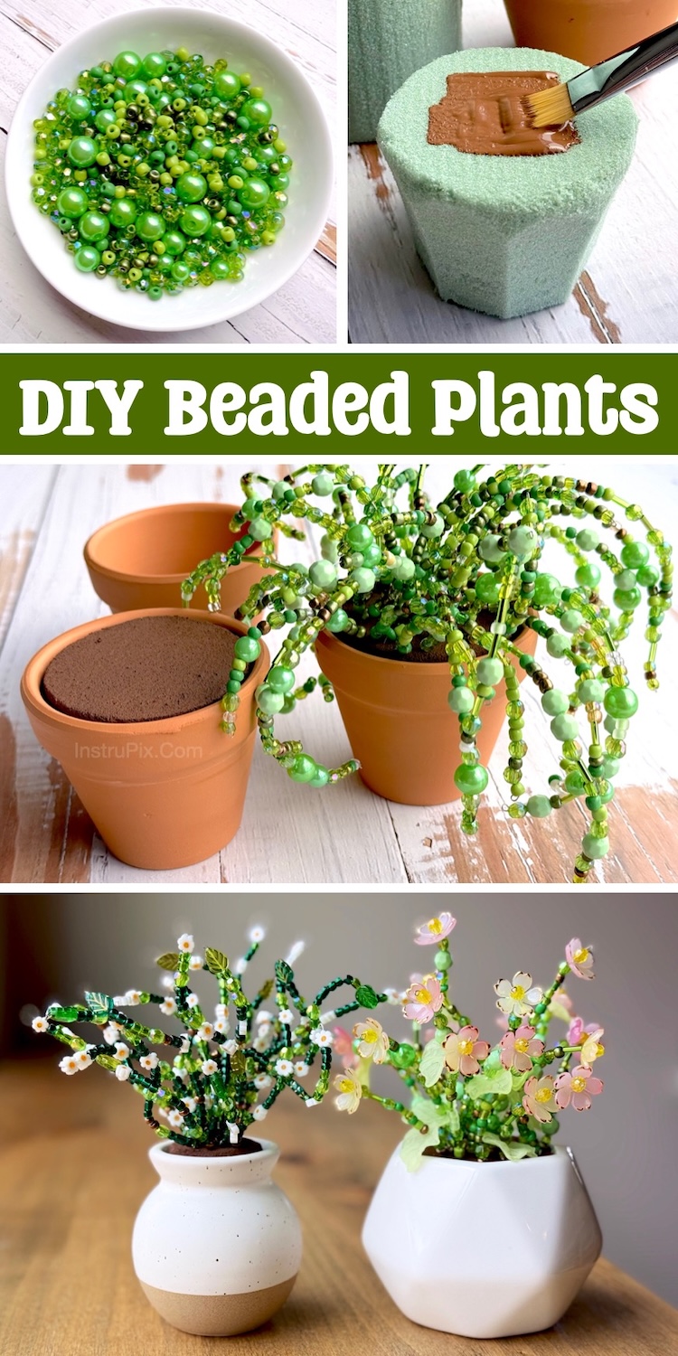 Easy Craft Project For Adults To Do At Home: Beaded Potted Plants with a full tutorial, step by step instructions, and lots of helpful photos. I made 6 beaded plant ideas with lots of tips and tricks. A great relaxing project and handmade gift idea for special occasions. 