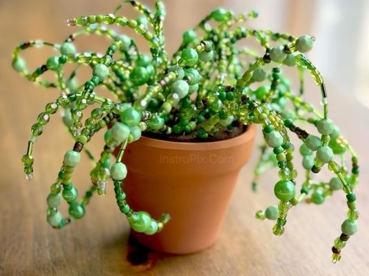 DIY Bead Plant Craft that looks like a succulent. An easy and beautiful project for adults to make at home.