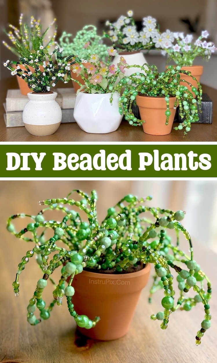 How To Craft Tutorial: DIY Beaded Potted Plants made with colorful beads, small clay pots, wire, floral foam, and paint. A beautiful craft to make for yourself or to give away as a lovely gift to teachers, friends, moms, sisters, and more. 