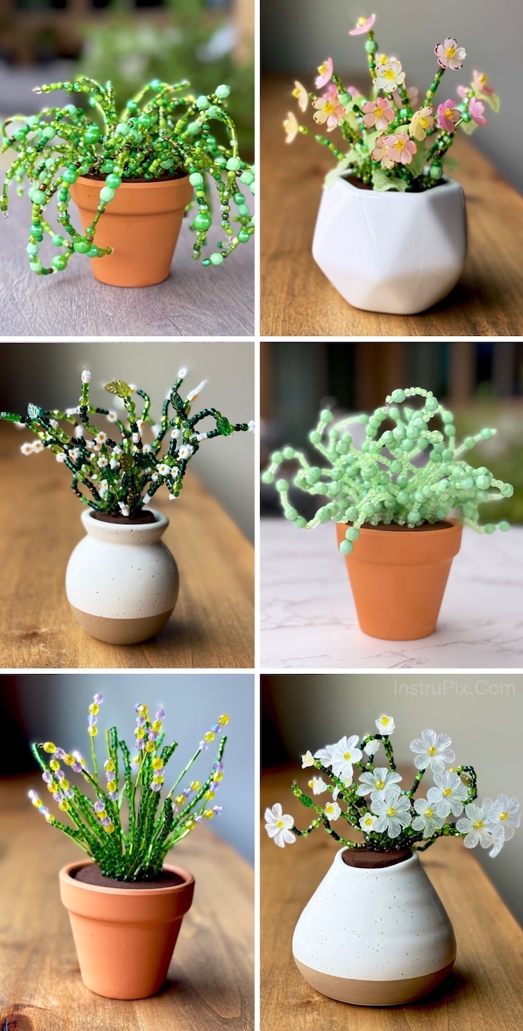 How to make a beautiful DIY beaded plant with step by step instructions and lots of pictures and examples. This rainy day project is perfect for adults and older kids, plus makes for a beautiful homemade gift. 