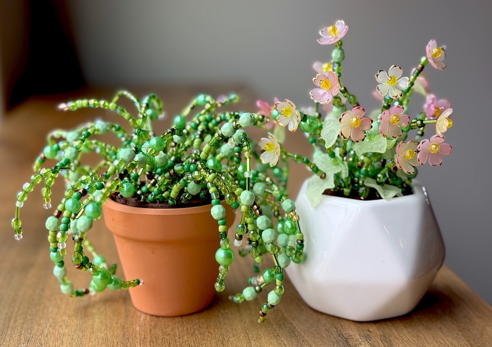 How to make potted plants with beads, small pots, and foam. An easy craft idea for adults and older kids to try at home. I've included a full step by step tutorial with lots of helpful photos and ideas.